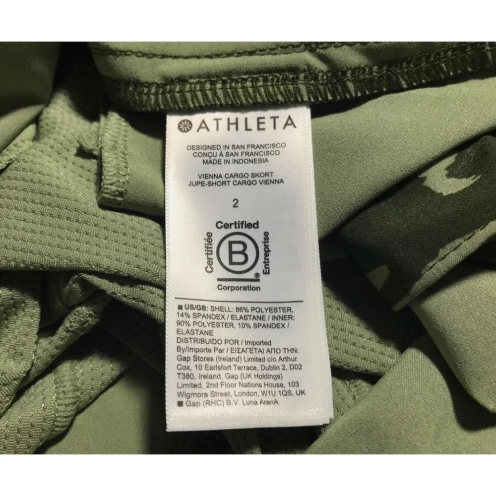 Athleta Vienna Cargo Skort Green Tiger Stripe Camo Hiking‎ Mini Skirt Womens 2